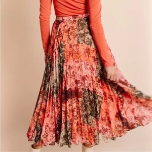 NWT Rachel Parcell Pleated Skirt- Rust Patchwork 00